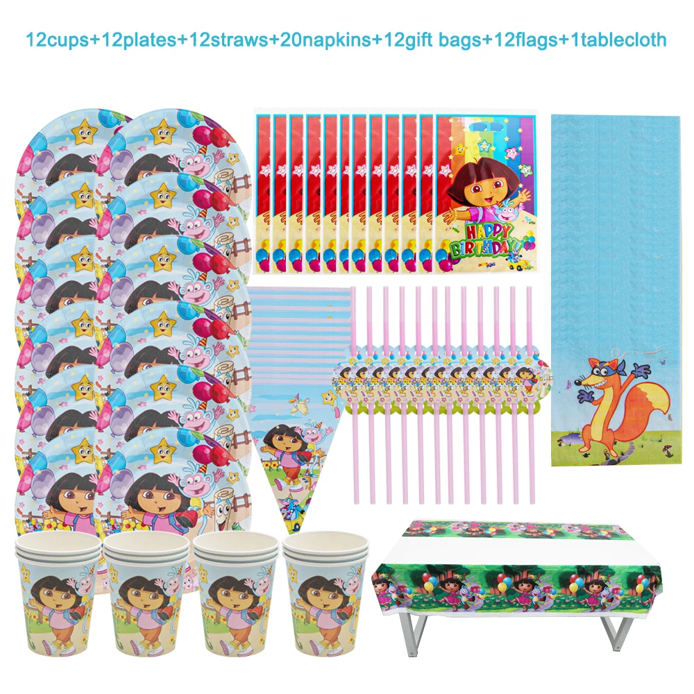 81Pcs Cartoon Dora The Explorer Birthday Party Supplies Baby Shower Cup Plate Napkin Spoon Gift Bag Disposable Tableware 
81Pcs Cartoon Dora The Explorer Birthday Party Supplies Baby Shower Cup Plate Napkin Spoon Gift Bag Disposable Tableware