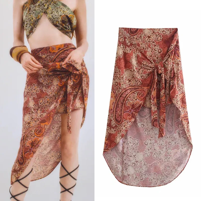 TRAF Women Skirt Za Print High Waist Midi Skirt Woman Vintage Knot Wrap Long Skirts Summer 2021 Asymmetric Hem Beach Skirts 
TRAF Women Skirt Za Print High Waist Midi Skirt Woman Vintage Knot Wrap Long Skirts Summer 2021 Asymmetric Hem Beach Skirts