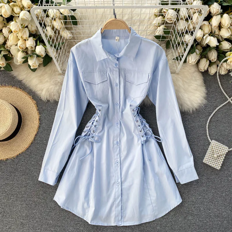 Casual Chic Drawstring Waist Turn-down Collar Shirt Dress Spring Autumn Long Sleeve Shirt Dress
Casual Chic Drawstring Waist Turn-down Collar Shirt Dress Spring Autumn Long Sleeve Shirt Dress