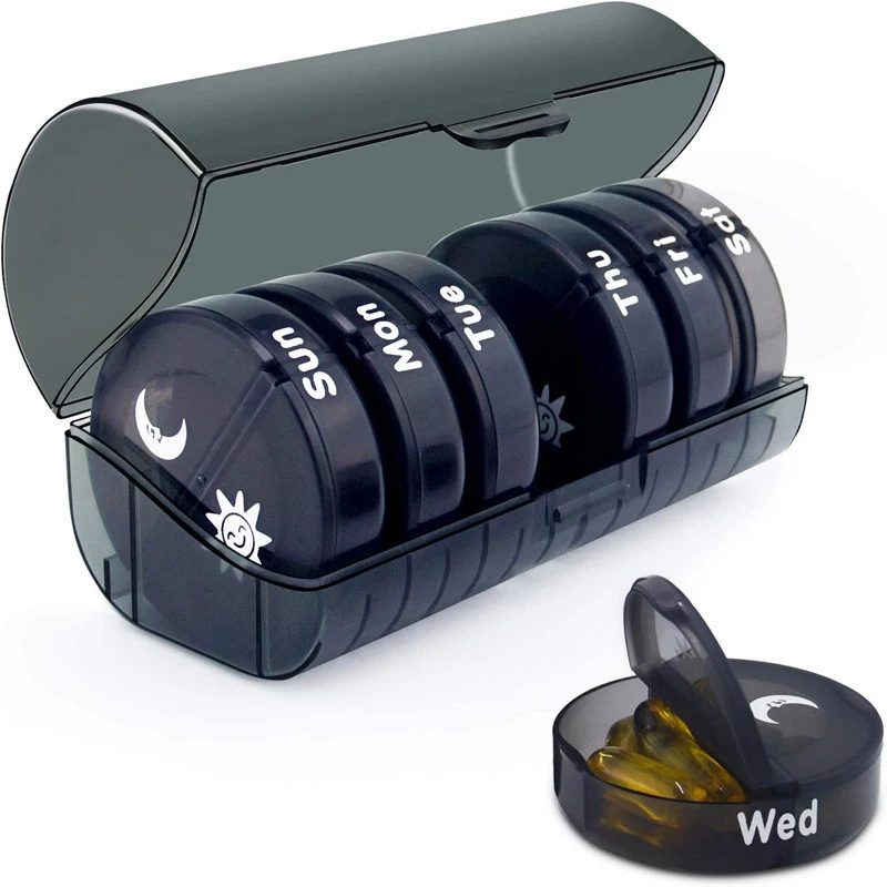 Pill Storage Box Round 2 Times A Day Weekly Morning and Evening Pill Box Large Capacity 7Day Pill Box Portable Black Transparent
Pill Storage Box Round 2 Times A Day Weekly Morning and Evening Pill Box Large Capacity 7Day Pill Box Portable Black Transparent