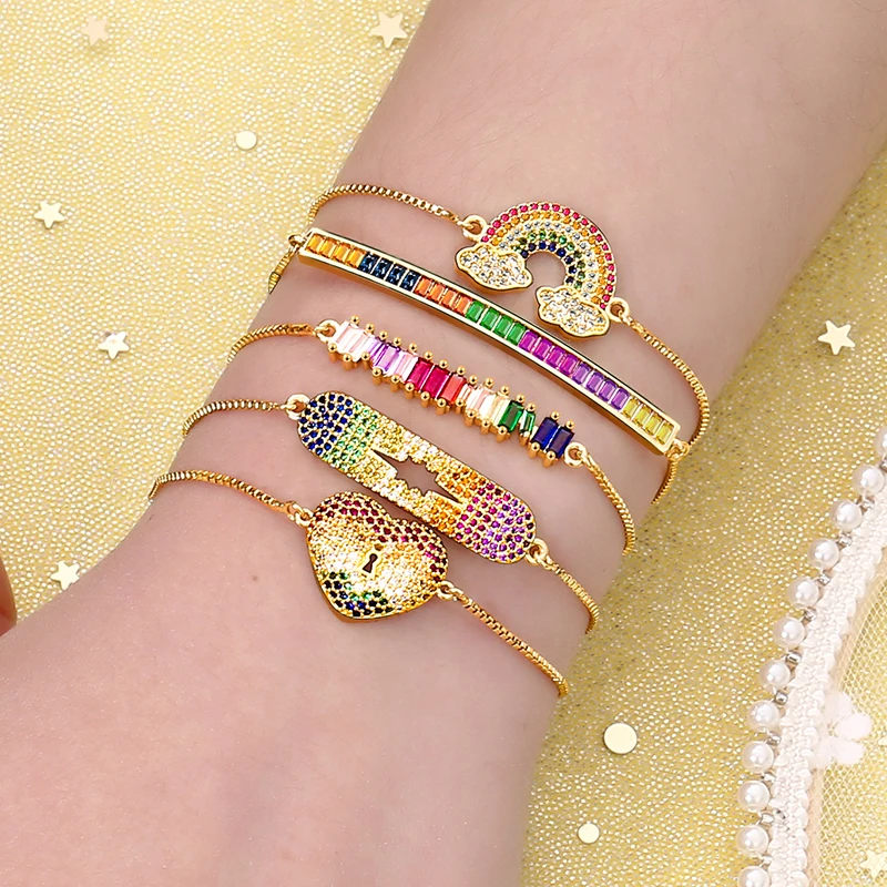 Gold women's bracelets bangles rainbow heart devil's eye bracelets zircons copper adjustable chian bracelet jewelry for women
Gold women's bracelets bangles rainbow heart devil's eye bracelets zircons copper adjustable chian bracelet jewelry for women