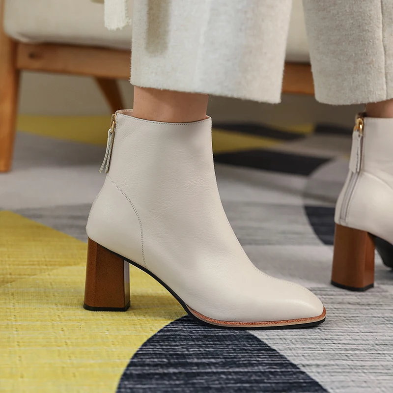 ANNYMOLI Ankle Boots Women Shoes Real Leather High Heel Boots Ladies Square Toe Block Heels Zip Short Boots Autumn Beige Black
ANNYMOLI Ankle Boots Women Shoes Real Leather High Heel Boots Ladies Square Toe Block Heels Zip Short Boots Autumn Beige Black