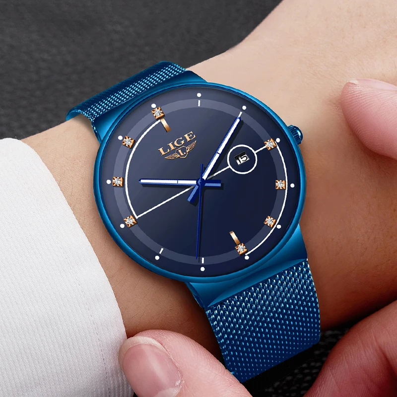 2019 новые синие кварцевые часы LIGE мужские Лидирующий бренд Роскошные для мужчин