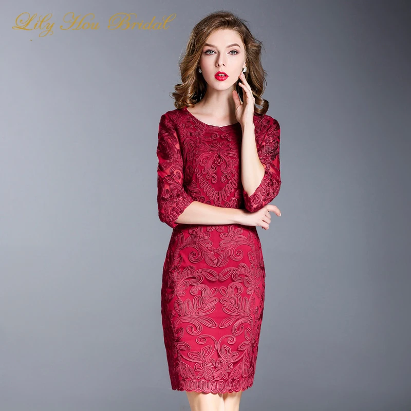 Dark Red Cocktail Dresses Woman Party Night Wear Above Knee Length Crew Neck Sheath Lace Informal Dress with Sleeves
Dark Red Cocktail Dresses Woman Party Night Wear Above Knee Length Crew Neck Sheath Lace Informal Dress with Sleeves
