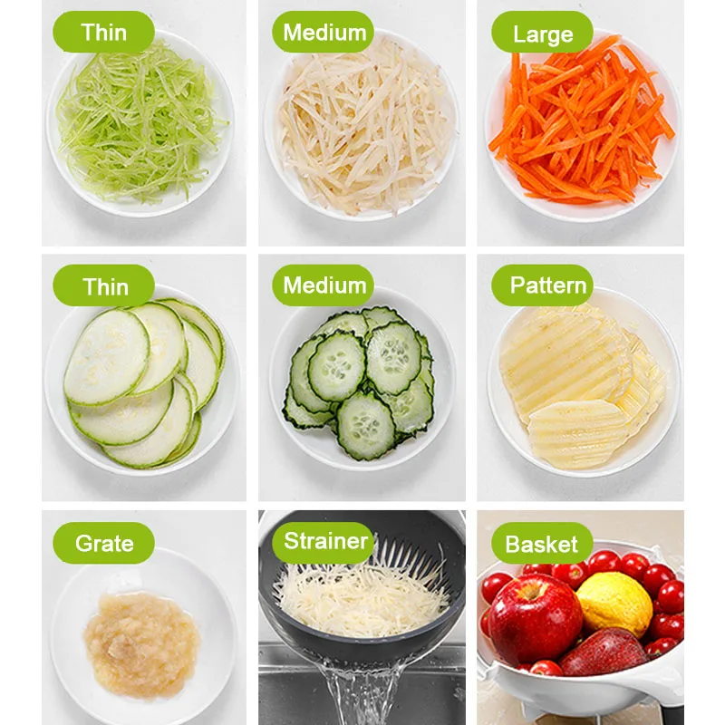 2 In 1 Vegetable Cutter Slicer Chopper Fruit Strainer Basket Multi-Function Spiralizer Grater Food Peeler Mandoline Shredder | Бытовая