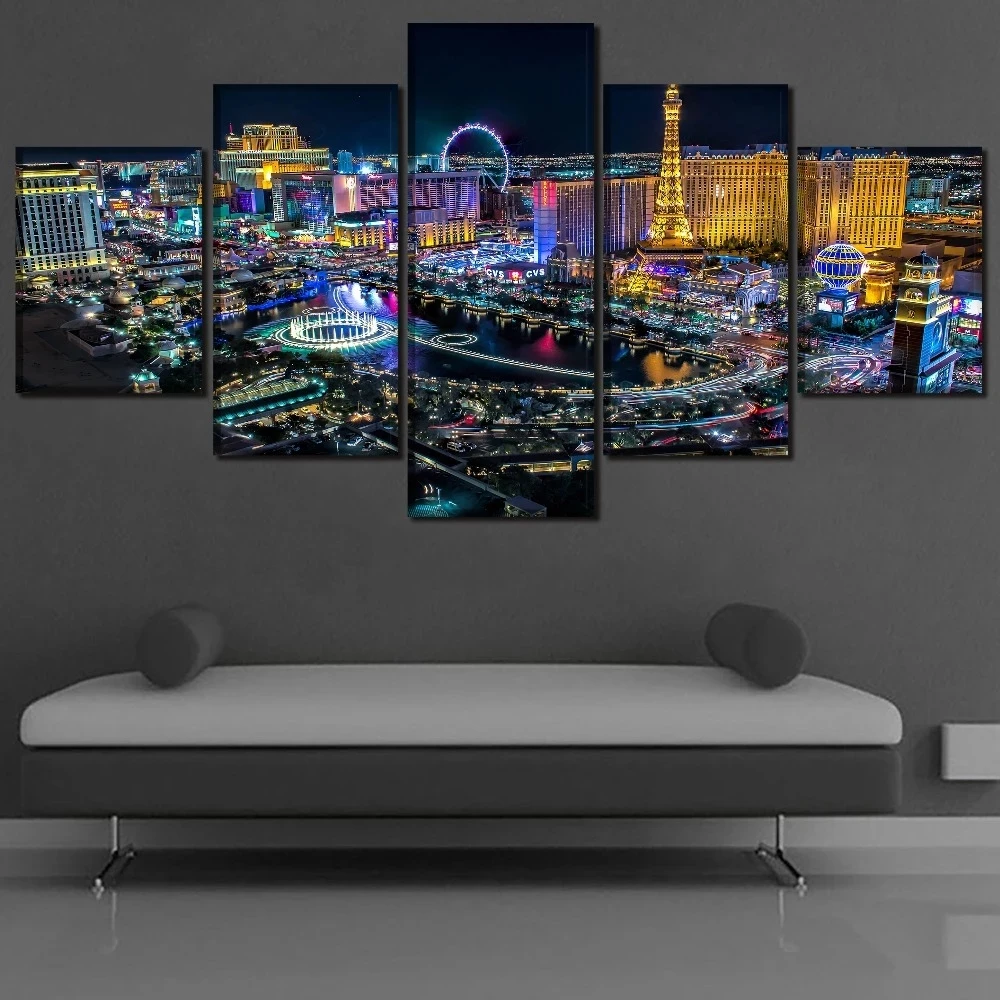 

5 Pieces Las Vegas City Landscape Canvas Paintings Hd Prints Modular Pictures Wall Art Home Decorative Poster Modern Artwork