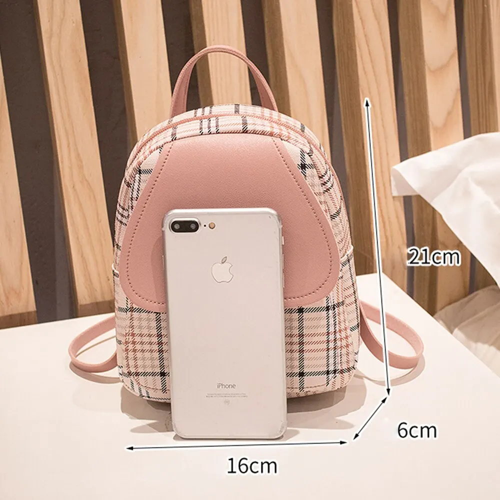 2021 Women Mini Backpack Crossbody Bag For Teenager Girls Plaid Shoulder Phone Purse Korean Style New Trendy Female Bagpack | Багаж и