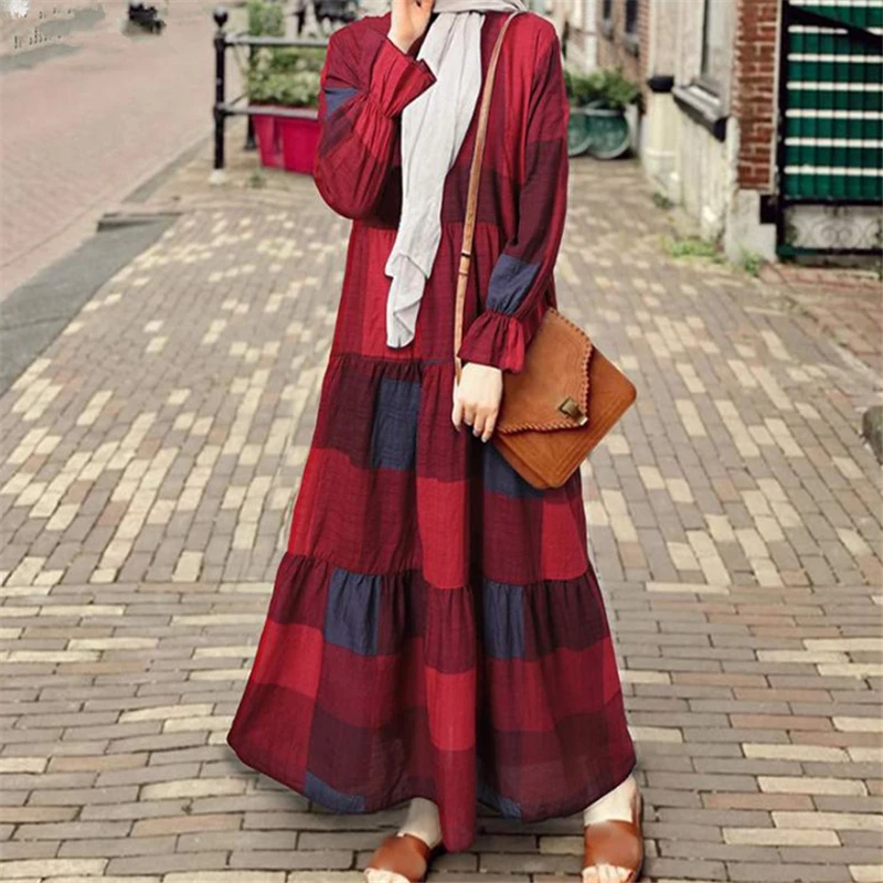 Long Sleeve Ruffle Dresses Women Maxi Vintage Plaid Print Folds Loose Casual Robe Femme Muslim Hijab Abaya Dubai Islamic Clothes
Long Sleeve Ruffle Dresses Women Maxi Vintage Plaid Print Folds Loose Casual Robe Femme Muslim Hijab Abaya Dubai Islamic Clothes