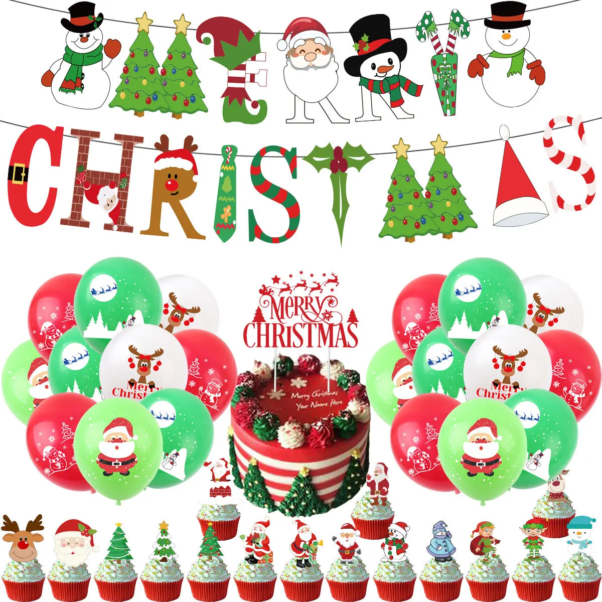 Red Green Christmas Decorations Balloon Set Santa Claus Snowman Banner Latex Balloon Cake Topper for Xmas Party Supplies
Red Green Christmas Decorations Balloon Set Santa Claus Snowman Banner Latex Balloon Cake Topper for Xmas Party Supplies