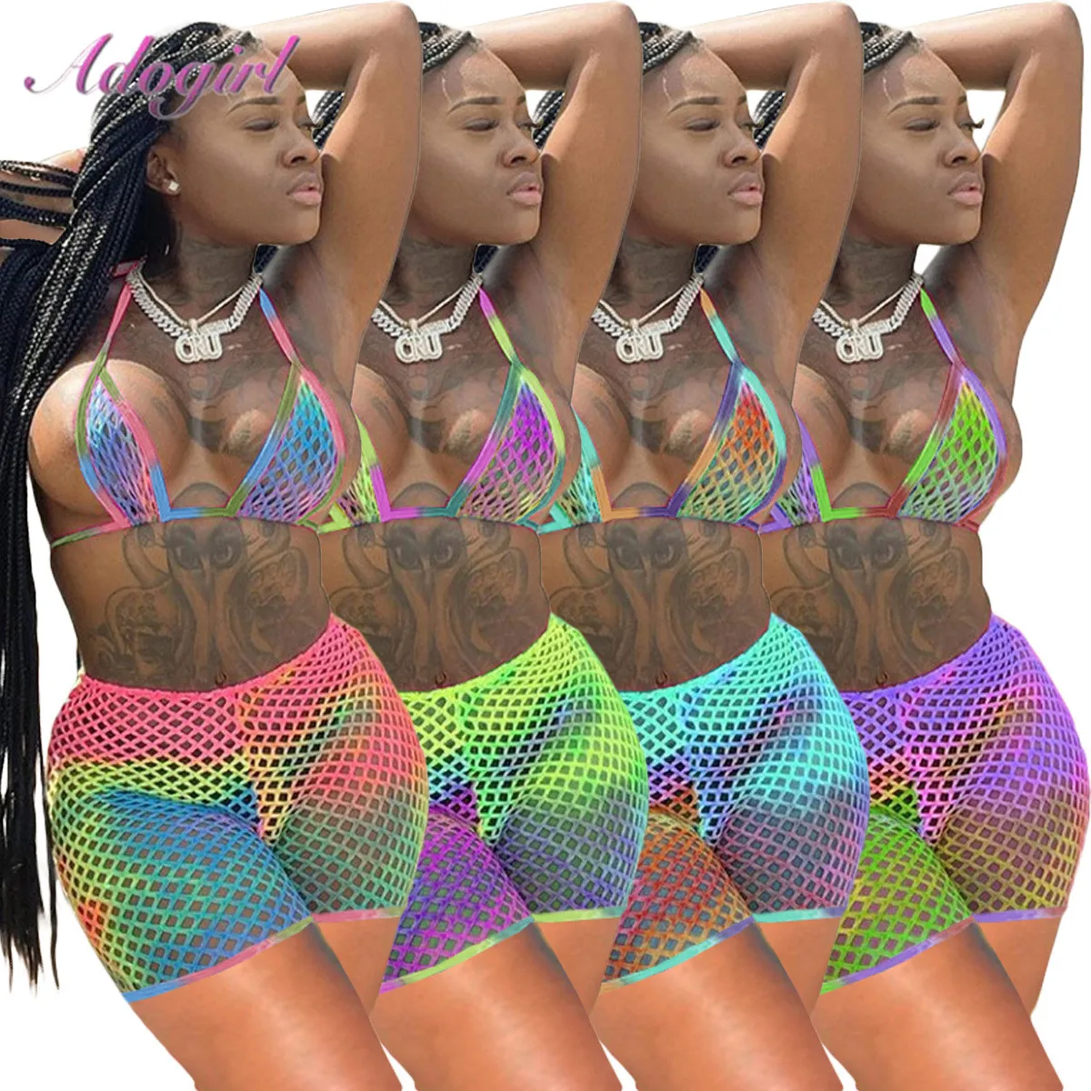 Sexy Tie-Dye Print Summer Swimsuit 3 Piece Set Casual Fishnet Hollow Out Bra Tank Tops Thongs Biker Shorts Outfit Bikini Set
Sexy Tie-Dye Print Summer Swimsuit 3 Piece Set Casual Fishnet Hollow Out Bra Tank Tops Thongs Biker Shorts Outfit Bikini Set