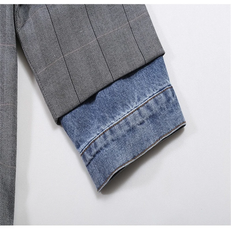 Women Gray Plaid Back Denim Big Size Blazer New Lapel Long Sleeve Loose Fit Jacket Fashion Tide Spring Autumn 2020
Women Gray Plaid Back Denim Big Size Blazer New Lapel Long Sleeve Loose Fit Jacket Fashion Tide Spring Autumn 2020
