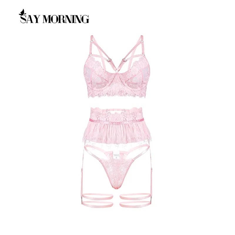 SAY MORNING Women's Lace and Feather Stitching Sexy Garter Underwear Set Mesh Flower Embroidery Bra Set Thong Lingerie Set
SAY MORNING Women's Lace and Feather Stitching Sexy Garter Underwear Set Mesh Flower Embroidery Bra Set Thong Lingerie Set