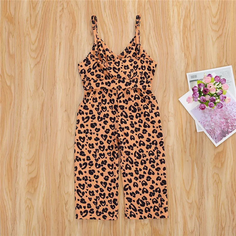 Summer Kids Girls Leopard Printed Rompers Sleeveless V Neck Belt Jumpsuits 1-6Y 
Summer Kids Girls Leopard Printed Rompers Sleeveless V Neck Belt Jumpsuits 1-6Y