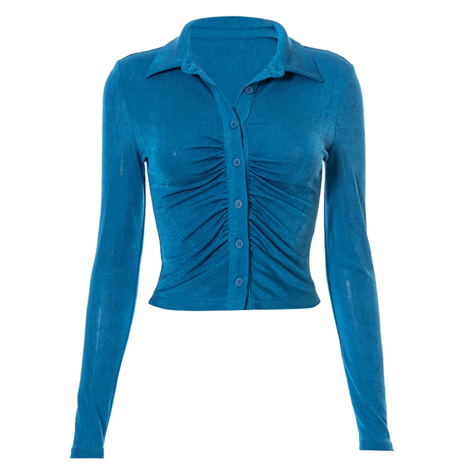 Women Crop Tops Folds Slim Blouse Long Sleeve Button Shirt V-neck Casual Blouse Tops Tunics Turn-down Collar Office Work Blusas
Women Crop Tops Folds Slim Blouse Long Sleeve Button Shirt V-neck Casual Blouse Tops Tunics Turn-down Collar Office Work Blusas