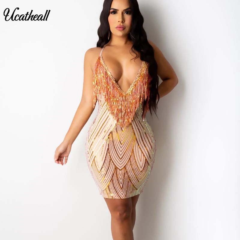 Backless Sexy Party Sequin Dress Women Glitter Club Bodycon Dress Spaghetti Strap V Neck Tassel Christmas Dress Vestidos
Backless Sexy Party Sequin Dress Women Glitter Club Bodycon Dress Spaghetti Strap V Neck Tassel Christmas Dress Vestidos