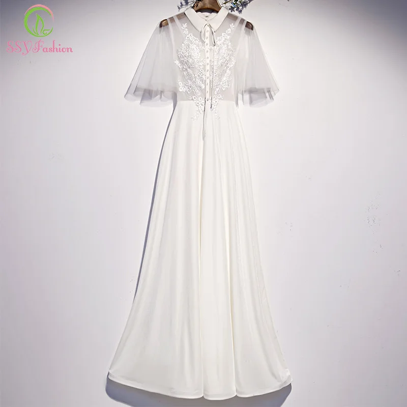 Женское вечернее платье SSYFashion, длинное белое кружевное платье-трапеция с вышивкой и воротником-стойкой, для вечерние
Женское вечернее платье SSYFashion, длинное белое кружевное платье-трапеция с вышивкой и воротником-стойкой, для вечерние