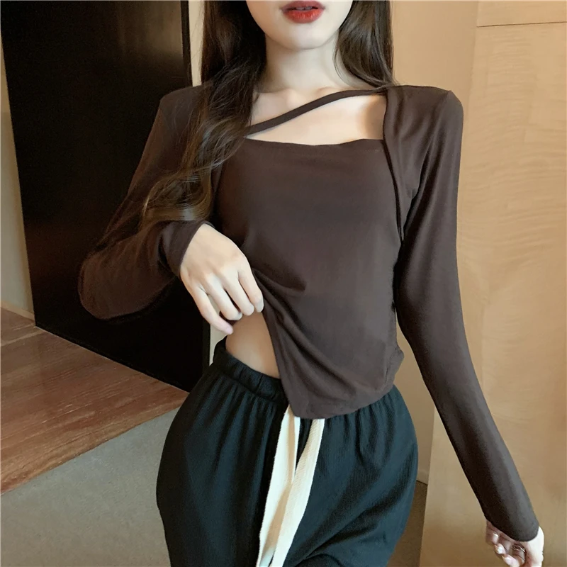 Triangle irregular top women's niche autumn new slim long-sleeved t-shirt Black
Triangle irregular top women's niche autumn new slim long-sleeved t-shirt Black