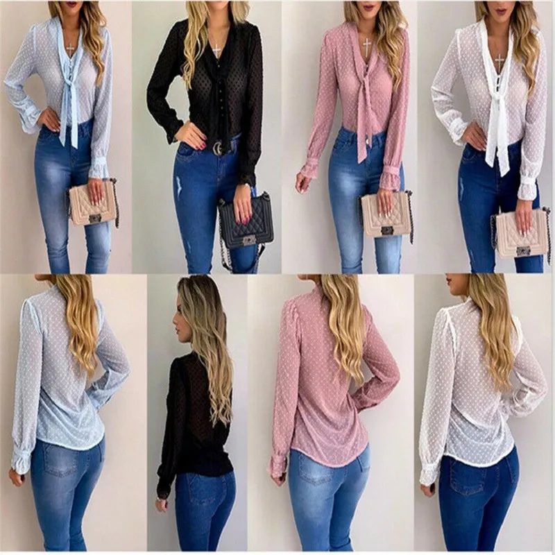 Formal Women Ladies Mesh Pure Long Sleeve Top Shirt Casual Tee Shirt and Blouse Ladies Shirt V Neck Bandage Blouses Top Clothing
Formal Women Ladies Mesh Pure Long Sleeve Top Shirt Casual Tee Shirt and Blouse Ladies Shirt V Neck Bandage Blouses Top Clothing