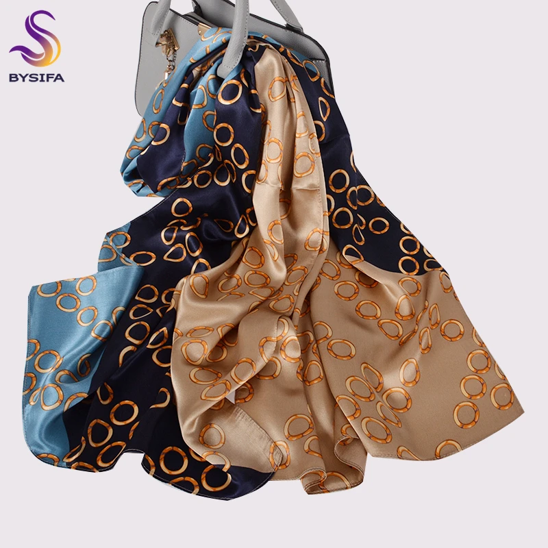 BYSIFA|Women Blue Khaki Black Silk Scarf New Brand Luxury 100% Silk Long Scarves Hijabs Autumn Winter Chain Pattern Scarf Shawl
BYSIFA|Women Blue Khaki Black Silk Scarf New Brand Luxury 100% Silk Long Scarves Hijabs Autumn Winter Chain Pattern Scarf Shawl