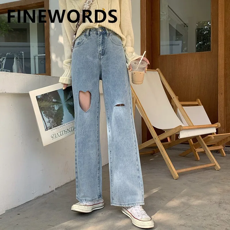 FINEWORDS Heart Ripped Hole High Waisted Jeans Vintage Blue Washed Wide Leg Straight Jeans Korean Casual Retro Distressed Jeans
FINEWORDS Heart Ripped Hole High Waisted Jeans Vintage Blue Washed Wide Leg Straight Jeans Korean Casual Retro Distressed Jeans