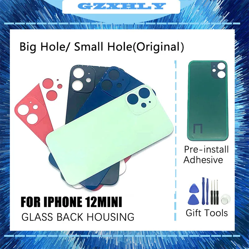 1pcs New High Quality For iphone 12Mini Back Glass Housing Battery Cover Replacement Big Hole And Small Hole+logo
1pcs New High Quality For iphone 12Mini Back Glass Housing Battery Cover Replacement Big Hole And Small Hole+logo