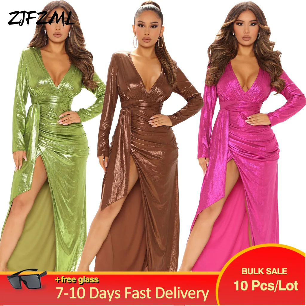 Wholesale Bulk Items Lots Fashion Women's Maxi Clubwear Dresses Autumn New Bronzing Gold Full Sleeve Side High Split Vestido
Wholesale Bulk Items Lots Fashion Women's Maxi Clubwear Dresses Autumn New Bronzing Gold Full Sleeve Side High Split Vestido