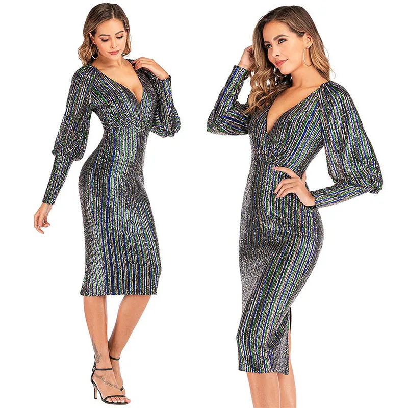 Sexy Sequin V Neck Midi Stripe Long Sleeve Package Hip Dresses Elegant Night Club Beach Party Dress
Sexy Sequin V Neck Midi Stripe Long Sleeve Package Hip Dresses Elegant Night Club Beach Party Dress