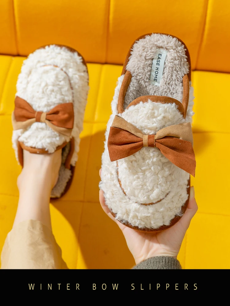 Bow Korean Style Cotton Slippers Women's Autumn and Winter Home Indoor Non-Slip Cute Plush Couple Home Thermal Soft Soled
Bow Korean Style Cotton Slippers Women's Autumn and Winter Home Indoor Non-Slip Cute Plush Couple Home Thermal Soft Soled