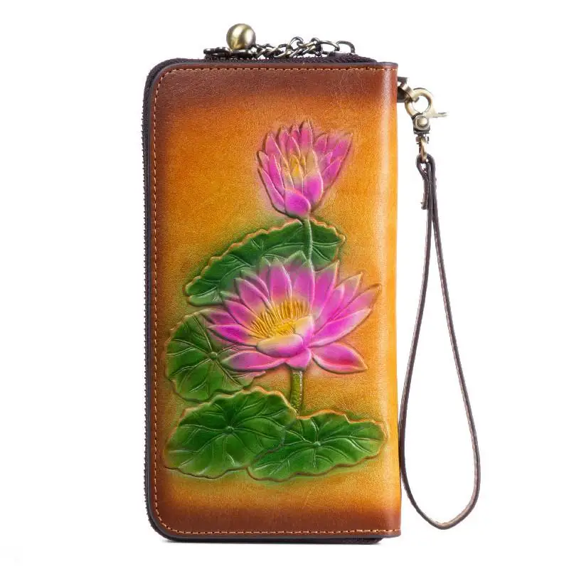 New Women Purse Hand Painted Nature Cow Leather Retro Lotus Long Wallet Card Holder Embossing Lady Clutch Wallets 
New Women Purse Hand Painted Nature Cow Leather Retro Lotus Long Wallet Card Holder Embossing Lady Clutch Wallets