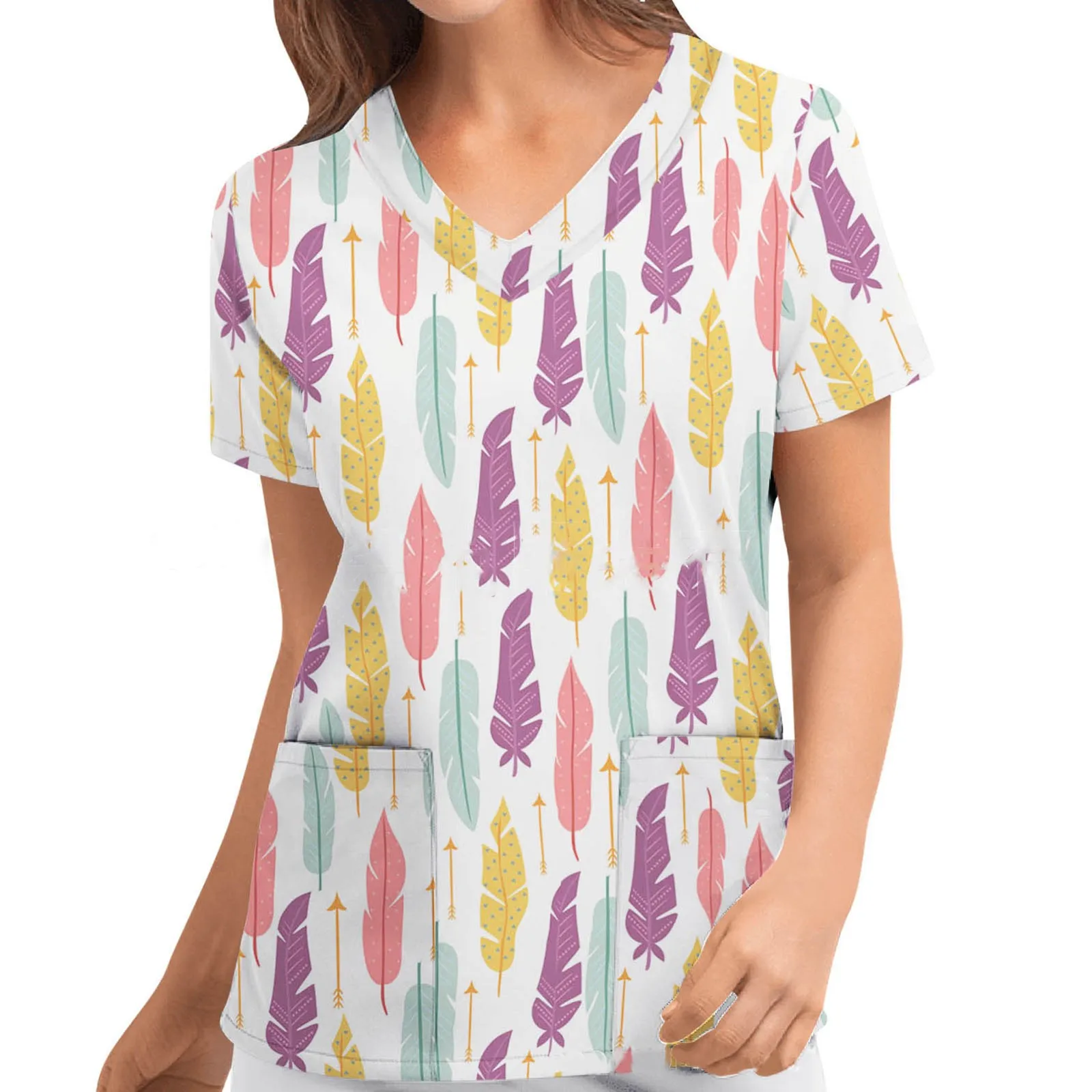Nurse Uniform Women's Tops V-neck Printing Casual Fashion Comfortable Short Sleeve Carer's Top Working Uniform For Women Nurse
Nurse Uniform Women's Tops V-neck Printing Casual Fashion Comfortable Short Sleeve Carer's Top Working Uniform For Women Nurse