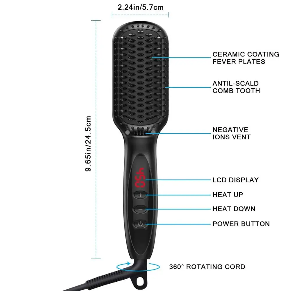 Выпрямитель для волос Hot Comb Pro Электрический ионный с ЖК-дисплеем антистатический