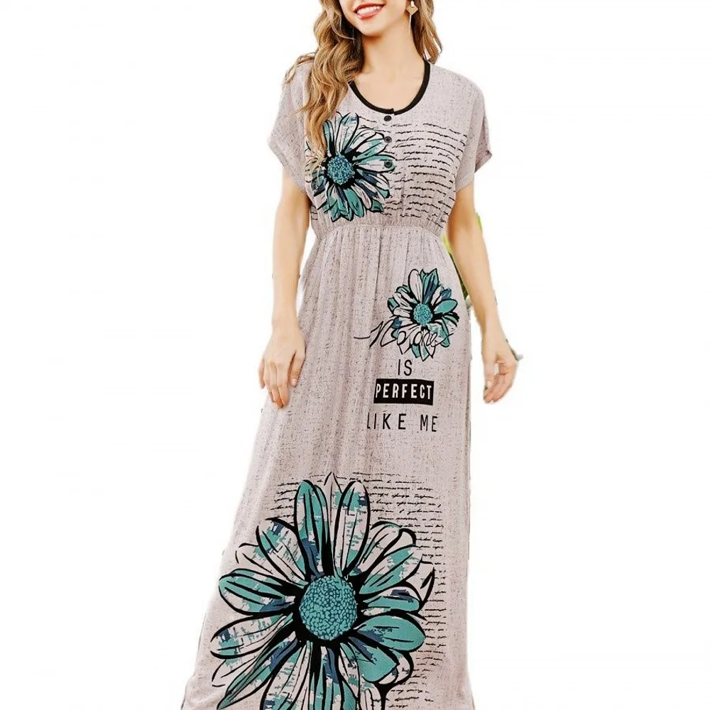 Waist Buttoned Long Skirt Plus Size Women's Short-Sleeved Fashion Positioning Printing Elegant Temperament Cotton Dress 2021 New
Waist Buttoned Long Skirt Plus Size Women's Short-Sleeved Fashion Positioning Printing Elegant Temperament Cotton Dress 2021 New