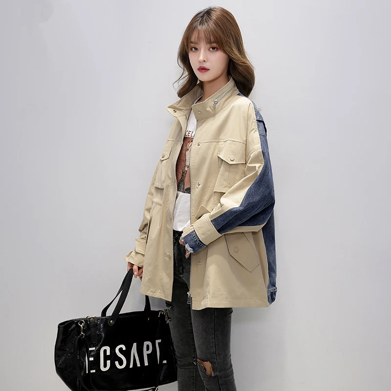 Ladies Casual Medium Length Windbreaker Single-breasted Korean Loose Casual Denim Stitching Jacket
Ladies Casual Medium Length Windbreaker Single-breasted Korean Loose Casual Denim Stitching Jacket