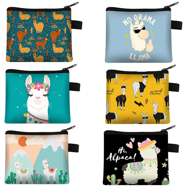 

Alpaca Printed Children's Zero Wallet Student Polyester Card Bag Simple Coin Storage Bag Hand Bag Coin Purse Mini Bag Pochette