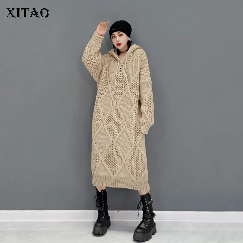 XITAO/трикотажное платье с капюшоном и воротником, с длинными рукавами, свободное прямое платье до середины икры, однотонное, с ромбовидным уз...
XITAO/трикотажное платье с капюшоном и воротником, с длинными рукавами, свободное прямое платье до середины икры, однотонное, с ромбовидным уз...