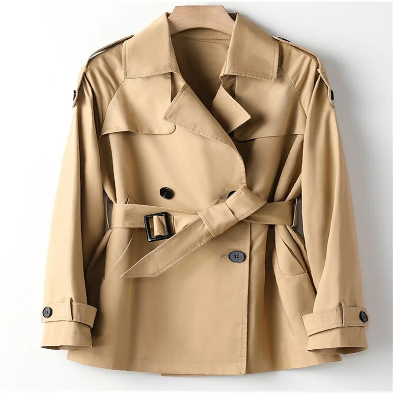 

Khaki short trench coats women's windbreaker spring and autumn 2021 new British style jacket пальто тренч куртка женская плащ