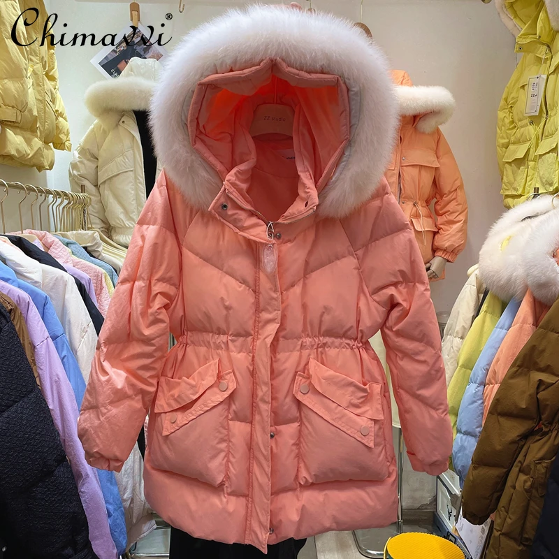 Korean Style Fur Collar Down Jacket Women's 2021 Autumn Winter New Loose Hooded White Thickened Coat Lady Long Sleeve Parkas
Korean Style Fur Collar Down Jacket Women's 2021 Autumn Winter New Loose Hooded White Thickened Coat Lady Long Sleeve Parkas