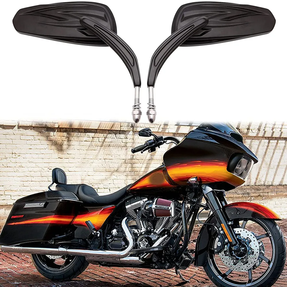 

Motorcycle Flaming Chrome/Black Side Mirrors for Harley Davidson Softail Standard FXST Glide Electra Road Custom Dyna Touring