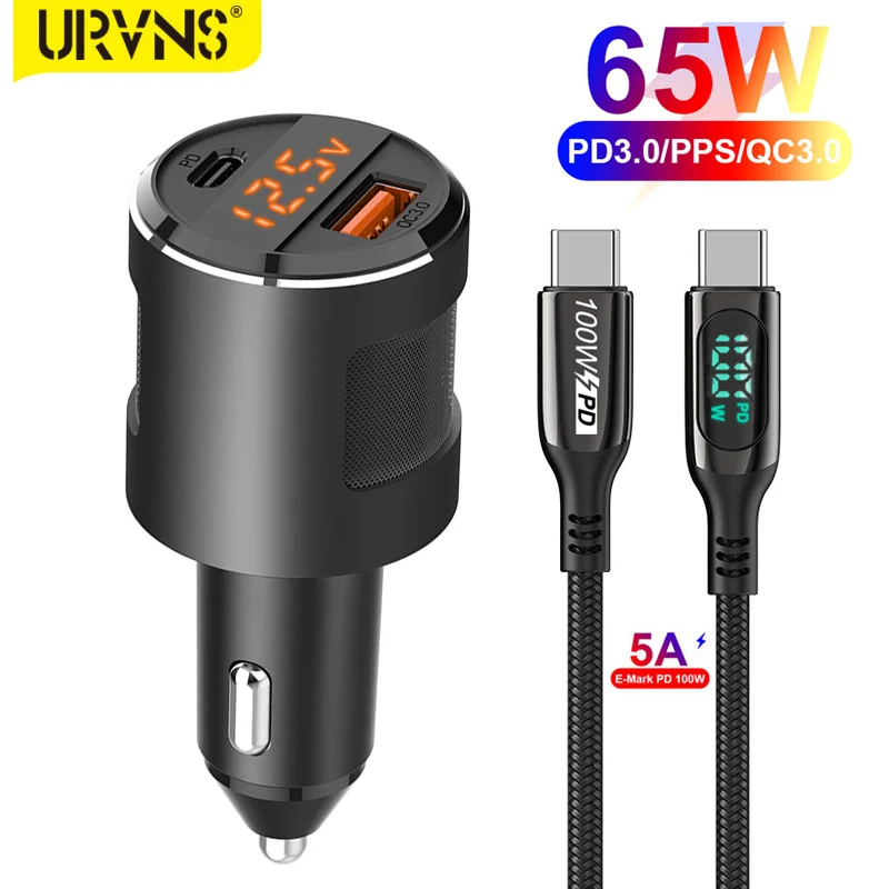 65W Fast USB Car Charger, PD3.0 & QC3.0 Dual Port Car Adapter with LED Display for USB-C Laptop, Macbook, iPhone 12, Galaxy S20
65W Fast USB Car Charger, PD3.0 & QC3.0 Dual Port Car Adapter with LED Display for USB-C Laptop, Macbook, iPhone 12, Galaxy S20