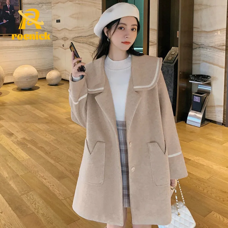ROENICK Women Elegant Long Wool Blends Big Pocket Solid Sailor Collar Loose Woolen Jackets Lovely All-match Long Sleeve Coats
ROENICK Women Elegant Long Wool Blends Big Pocket Solid Sailor Collar Loose Woolen Jackets Lovely All-match Long Sleeve Coats