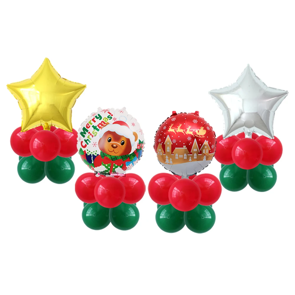 5pcs/set Santa Claus Balloons stand Christmas Snowman Ballons indoor Navidad Xmas Party Decors red green star Helium globos | Дом и сад