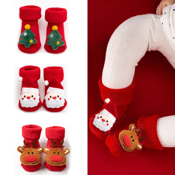 

Детские носки для девочек и мальчиков, утепленные мягкие хлопковые детские красные рождественские фотообои для пола