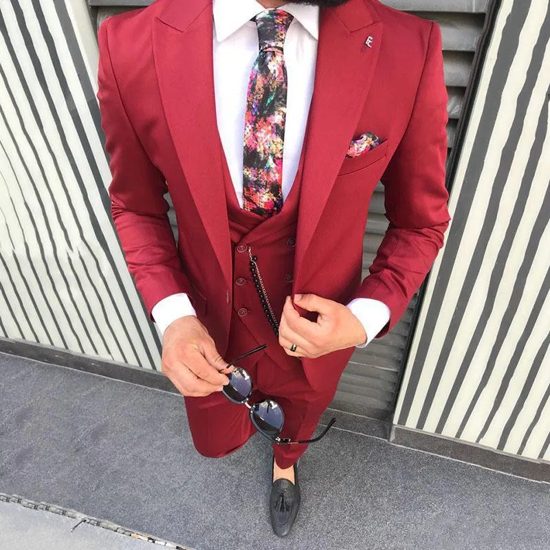 Red Prom Men Suit Wedding Groom Tuxedos Slim Fit Peak Lapel 3 Pieces Men Buisness Blazers (Jacket+Pants+Vest)
Red Prom Men Suit Wedding Groom Tuxedos Slim Fit Peak Lapel 3 Pieces Men Buisness Blazers (Jacket+Pants+Vest)