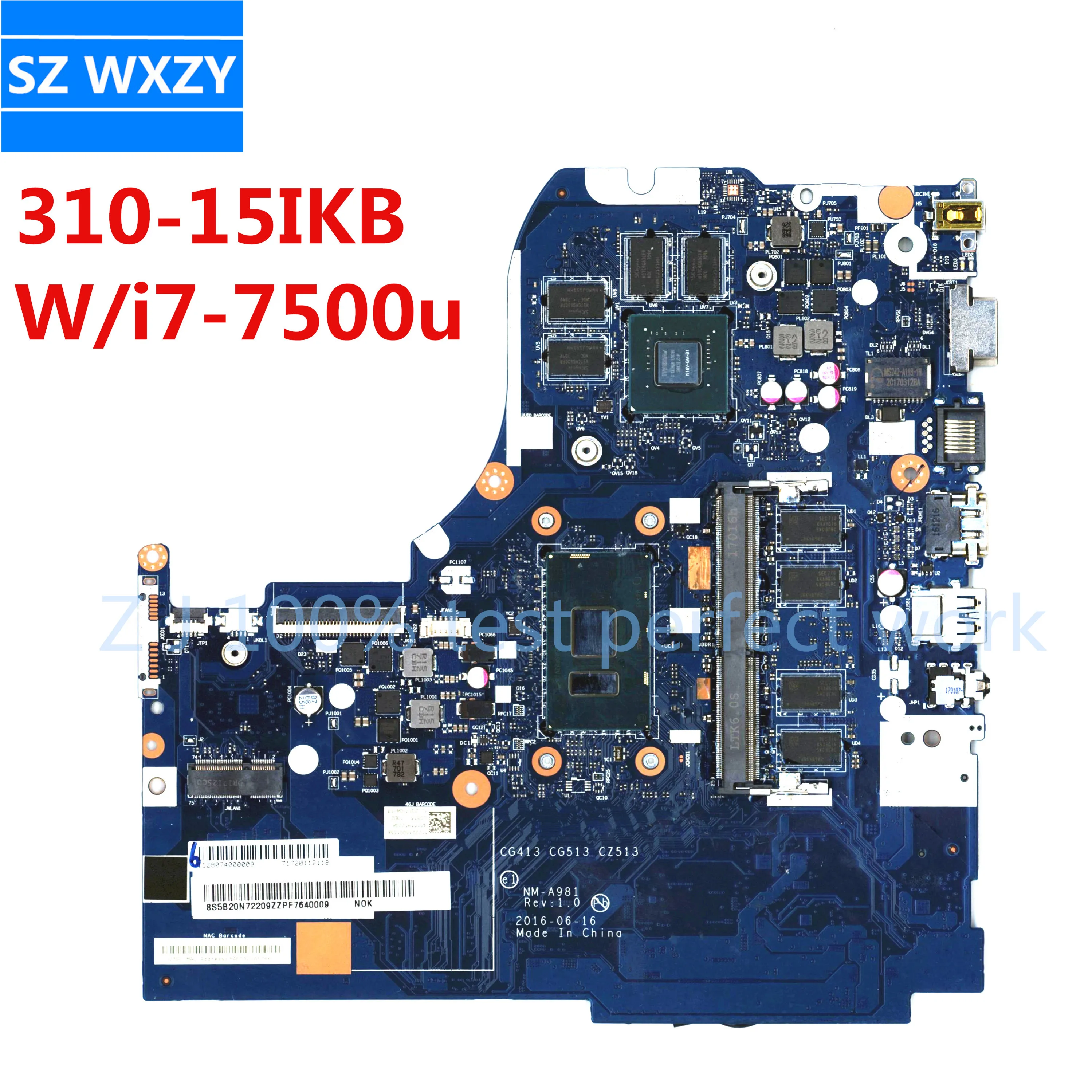 Для Lenovo Ideapad 310-15IKB материнская плата портативного компьютера с i7-7500u процессор 920