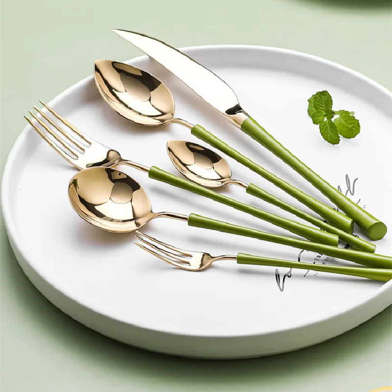 Nordic Wedding Fork Spoon Knife Set Green Stainless Steel Cutlery Sets Kitchen Dinner Vajilla Completa Dining Tableware DF50CJ
Nordic Wedding Fork Spoon Knife Set Green Stainless Steel Cutlery Sets Kitchen Dinner Vajilla Completa Dining Tableware DF50CJ