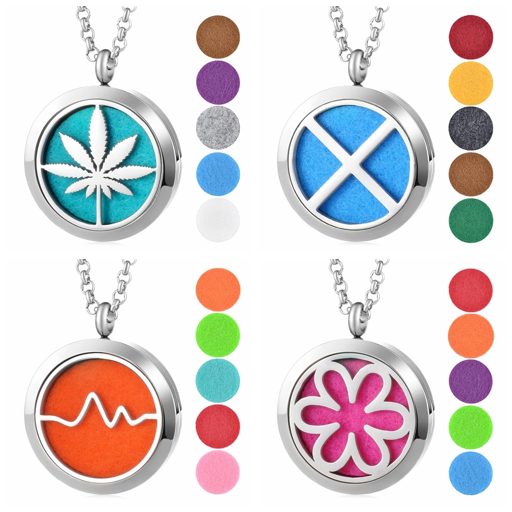 

316L Stainless Steel 30mm Stainless Steel Aromatherapy Essential Oils Diffuser Necklace Locket Pendant Free with 10pcs Oil Pads