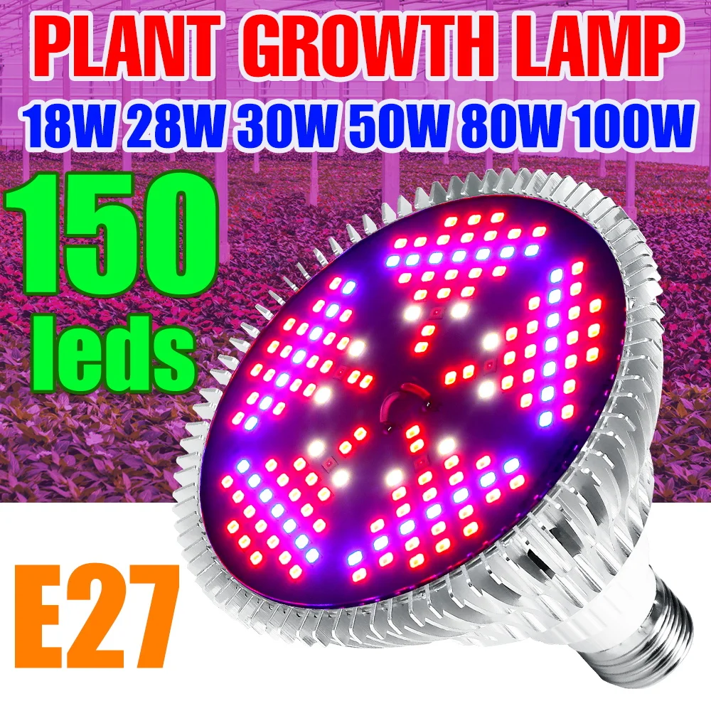 

Full Spectrum E27 Plant Lamp 220V Grow Light E14 Phyto LED Seeds Bulb 18W 28W 30W 50W 80W 100W Vegs Flower Growth 110V Fitolampy