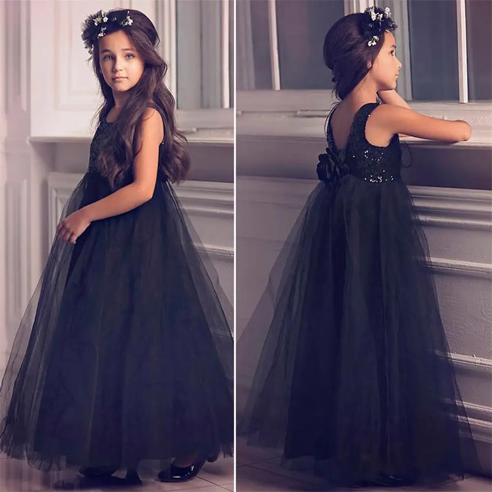 2020 primera comunion Kids Gold Sequin vestido infantil festa Floor Length Wedding Girls Christmas Flower Girl Dresses | Свадьбы и