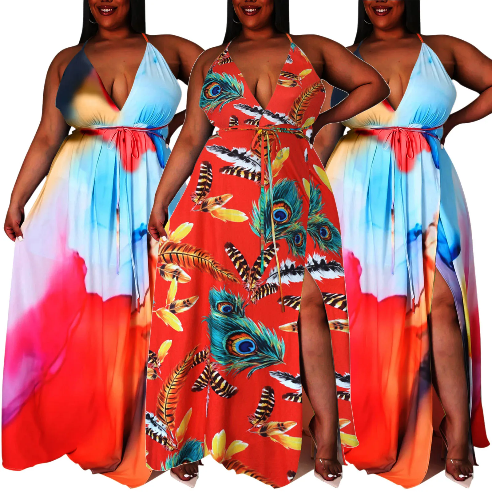 53# Women Deep V Neck Spaghetti Strap Printed Backless Asymmetrical Hem Maxi Dress Beach Wind Sling Dress Vestido De Mujer
53# Women Deep V Neck Spaghetti Strap Printed Backless Asymmetrical Hem Maxi Dress Beach Wind Sling Dress Vestido De Mujer