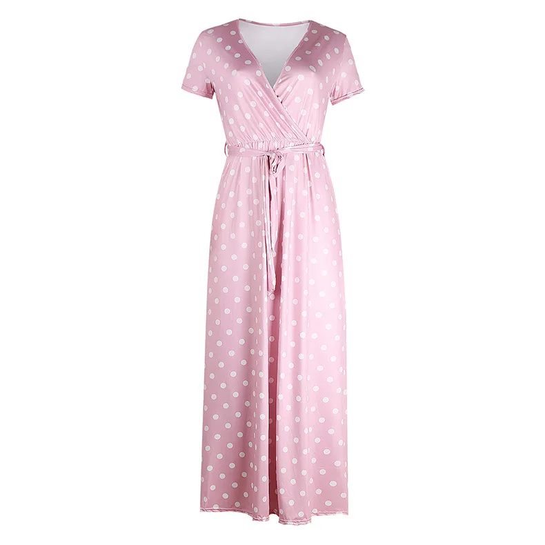 Women Sexy V-Neck Short Sleeve Polka Dot Print Long Dress Summer Casual Slim Sashes High Waist Beach Holiday Robe Maxi Vestidos
Women Sexy V-Neck Short Sleeve Polka Dot Print Long Dress Summer Casual Slim Sashes High Waist Beach Holiday Robe Maxi Vestidos